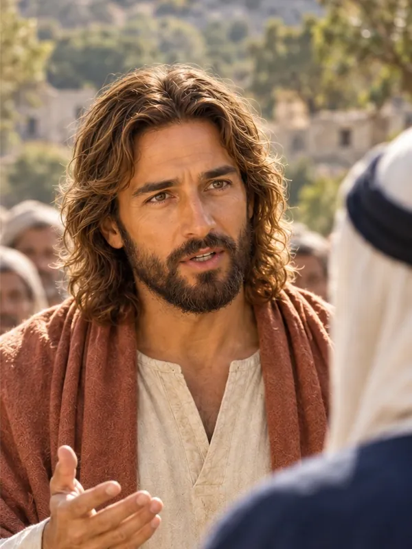Jesus speaking to the crowd, from the Bible Movies film of Mark 9