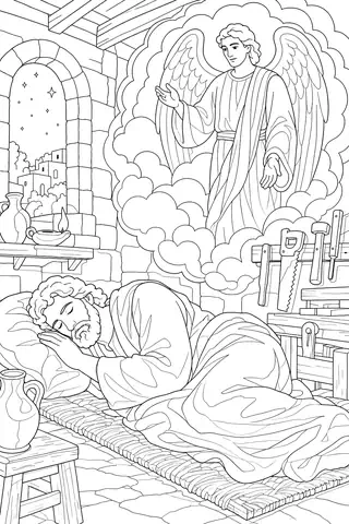 An Angel Speaks to Joseph in a Dream coloring page