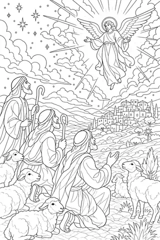The Angel Appears to the Shepherds coloring page