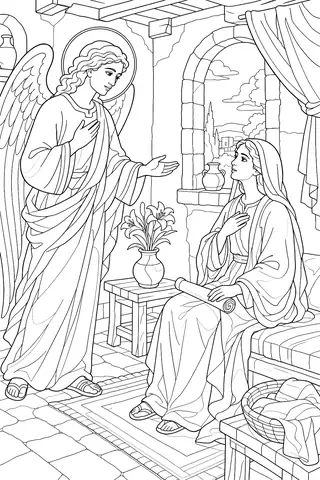 The Angel Gabriel Visits Mary coloring page