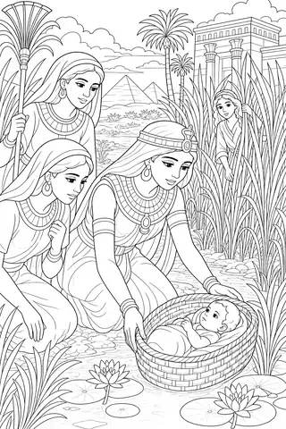 Baby Moses in the Basket coloring page