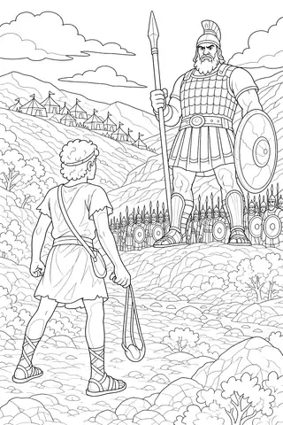 David and Goliath coloring page