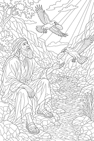 Elijah Fed by the Ravens coloring page