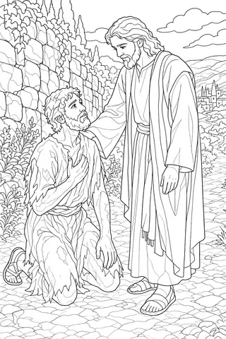 Jesus Heals a Man with Leprosy coloring page