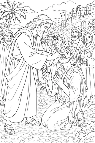 Jesus Heals Blind Bartimaeus coloring page