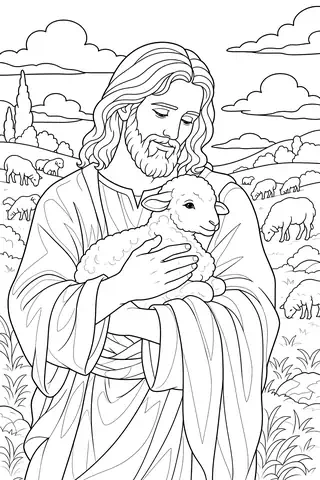 Jesus Holding a Lamb coloring page