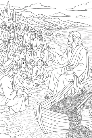 Jesus Teaches from a Boat coloring page