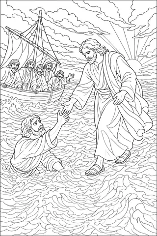 Jesus Walks on Water coloring page