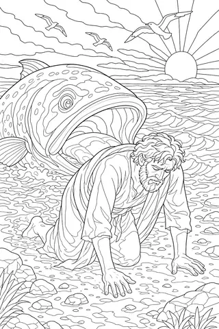 Jonah and the Great Fish coloring page
