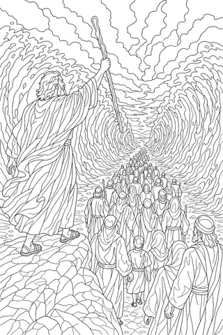 Parting of the Red Sea coloring page