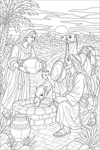 Rebekah at the Well coloring page