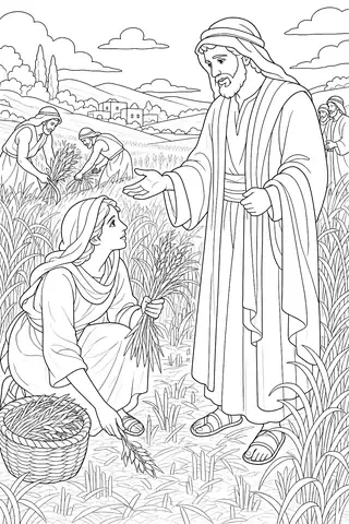 Ruth in the Field of Boaz coloring page
