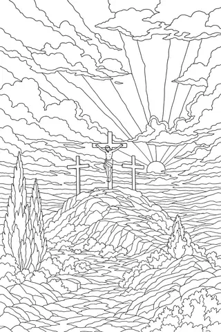 Three Crosses on the Hill coloring page