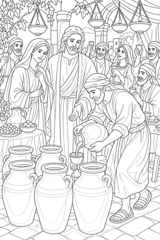 Jesus Turns Water into Wine coloring page