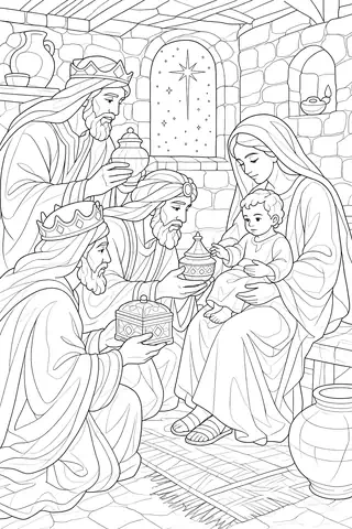 The Wise Men Bring Gifts coloring page