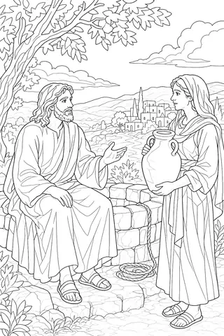 The Woman at the Well coloring page