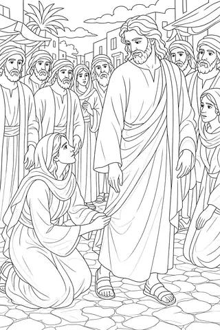 The Woman Who Touched Jesus’ Cloak coloring page