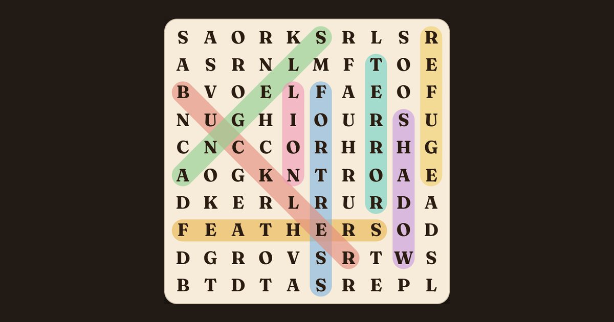 A Bible word search with the found words highlighted in color