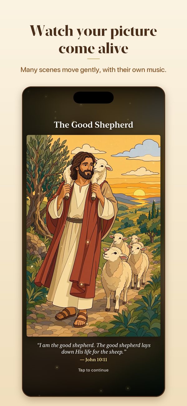 The Good Shepherd, finished and coming alive, with John 10:11 underneath