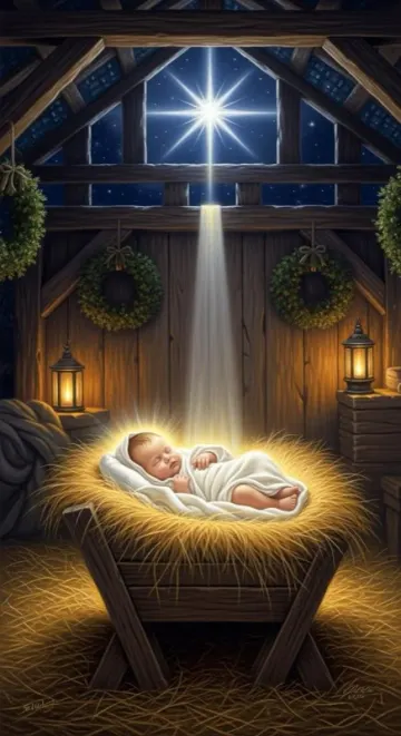 Baby Jesus in the manger under the star, a Christmas jigsaw puzzle