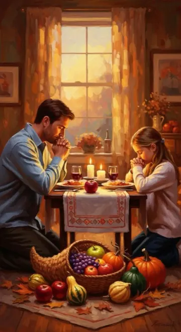 A family praying at a Thanksgiving table